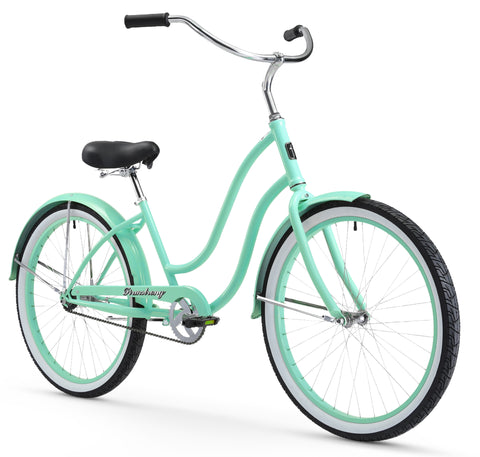  Firmstrong Urban - Bicicleta eléctrica para mujer, 7  velocidades Beach Cruiser eBike, motor de 350 W, ruedas de 26 pulgadas,  verde menta